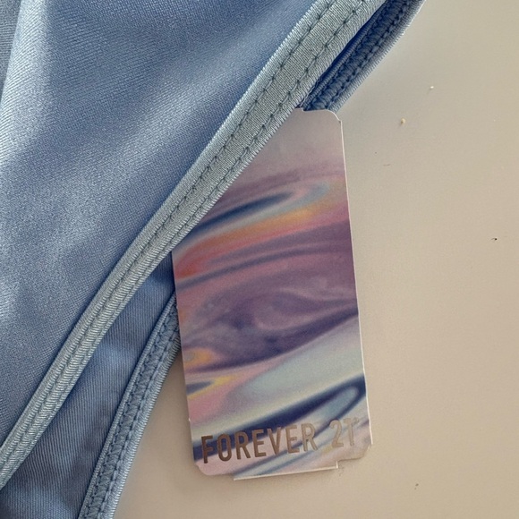 Forever 21 Light Blue Shiny One Piece Swimsuit Size L NWT - Picture 3 of 5